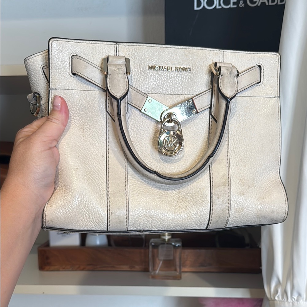 Michael Kors Cream Satchel with Silver Accents